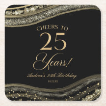 Elegant zwart goud agaat 25e verjaardagsfeest