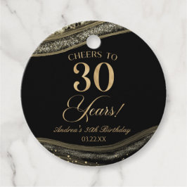 Elegant zwart goud agaat 30e verjaardag partij bedankjes labels