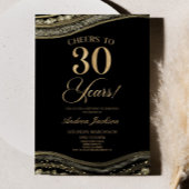 Elegant zwart goud agaat 30e verjaardag partij kaart