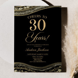 Elegant zwart goud agaat 30e verjaardag partij kaart