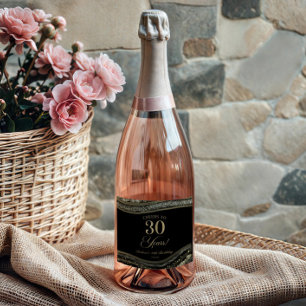 Elegant Zwart Goud Agaat 30ste Verjaardagsfeestje Sparkling Wijnetiket