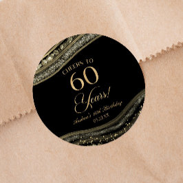 Elegant Zwart Goud Agaat 60e Verjaardagsfeestje Ronde Sticker