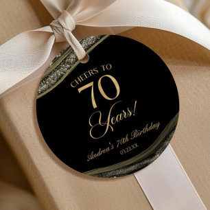 Elegant zwart goud agaat 70e verjaardag partij bedankjes labels