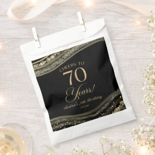 Elegant zwart goud agaat 70e verjaardag partij bedankzakje
