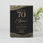Elegant zwart goud agaat 70e verjaardag partij kaart (Staand voorkant)