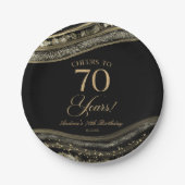 Elegant zwart goud agaat 70e verjaardag partij papieren bordje (Voorkant)