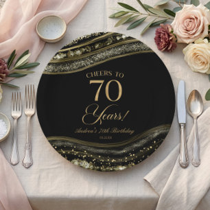 Elegant zwart goud agaat 70e verjaardag partij papieren bordje