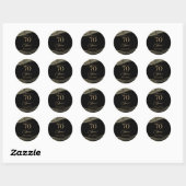 Elegant Zwart Goud Agaat 70ste Verjaardagsfeestje Ronde Sticker (Vel)