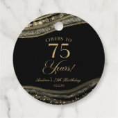 Elegant zwart goud agaat 75e verjaardagsfeest bedankjes labels (Achterkant)