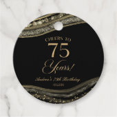 Elegant zwart goud agaat 75e verjaardagsfeest bedankjes labels (Voorkant)