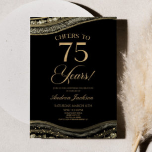 Elegant zwart goud agaat 75e verjaardagsfeest kaart