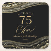 Elegant zwart goud agaat 75e verjaardagsfeest kartonnen onderzetters (Voorkant)
