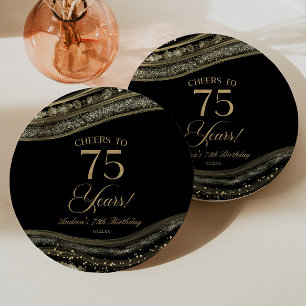Elegant zwart goud agaat 75e verjaardagsfeest papieren bordje