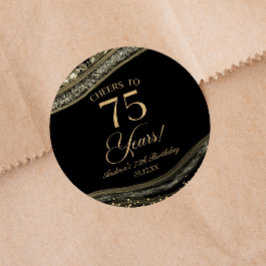 Elegant zwart goud agaat 75e verjaardagsfeest ronde sticker