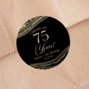 Elegant zwart goud agaat 75e verjaardagsfeest ronde sticker