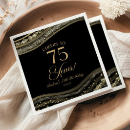 Elegant zwart goud agaat 75e verjaardagsfeest servet
