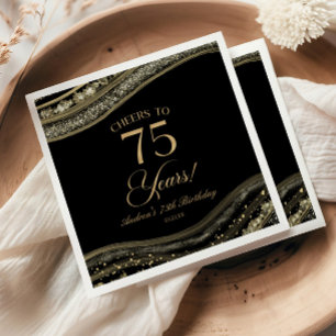 Elegant zwart goud agaat 75e verjaardagsfeest servet