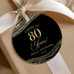 Elegant zwart goud agaat 80ste verjaardag partij bedankjes labels