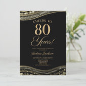 Elegant zwart goud agaat 80ste verjaardag partij kaart (Staand voorkant)