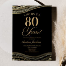Elegant zwart goud agaat 80ste verjaardag partij