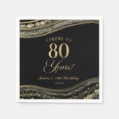 Elegant zwart goud agaat 80ste verjaardag partij servet (Voorkant)
