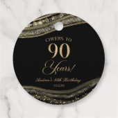 Elegant zwart goud agaat 90ste verjaardagsfeest bedankjes labels (Achterkant)