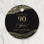Elegant zwart goud agaat 90ste verjaardagsfeest bedankjes labels (Voorkant)