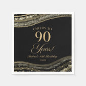 Elegant zwart goud agaat 90ste verjaardagsfeest servet (Voorkant)