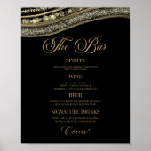 Elegant zwart goud agaat feestbar menu bord poster (Voorkant)