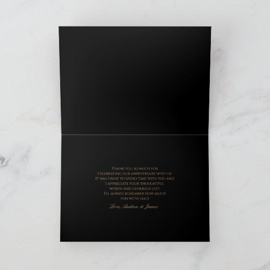 Elegant Zwart Goud Agaat Jubileumfeest Bedankkaart (Binnen)