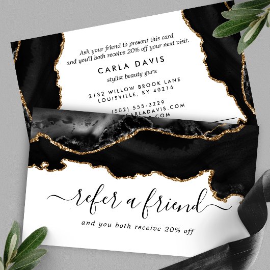 Elegant zwart goud agaat marmer modern aanbevelingskaartje
