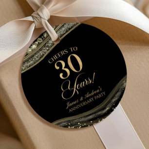 Elegant Zwart Goud Agate 30-jarig Jubileumfeest Bedankjes Labels
