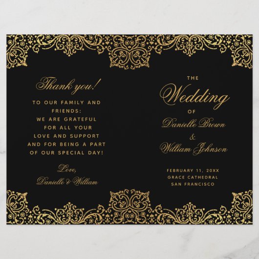 Elegant zwart goud Antiek gevouwen bruiloft progra (Voorkant)