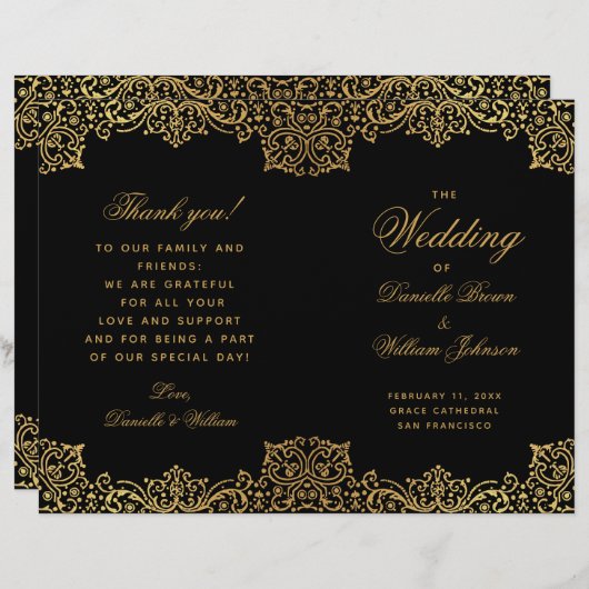 Elegant zwart goud Antiek gevouwen bruiloft progra (Voorkant / Achterkant)