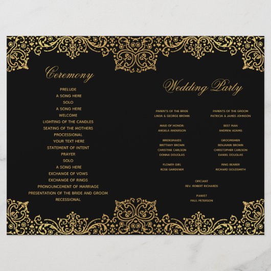 Elegant zwart goud Antiek gevouwen bruiloft progra (Achterkant)