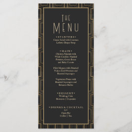 Elegant Zwart & Goud Art Deco Gatsby Bruiloft Menu