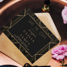 Elegant Zwart & Goud Art Deco Grote Gatsby Bruilof