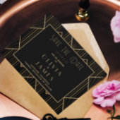 Elegant Zwart & Goud Art Deco Grote Gatsby Bruilof Save The Date