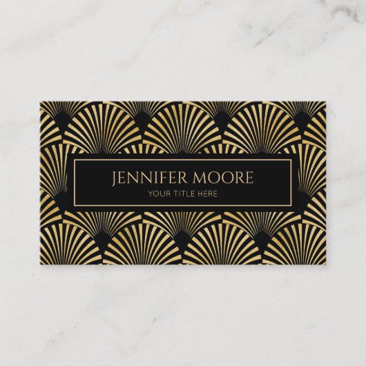 Elegant Zwart Goud Art Deco Patroon Custom Visitekaartje (Voorkant)