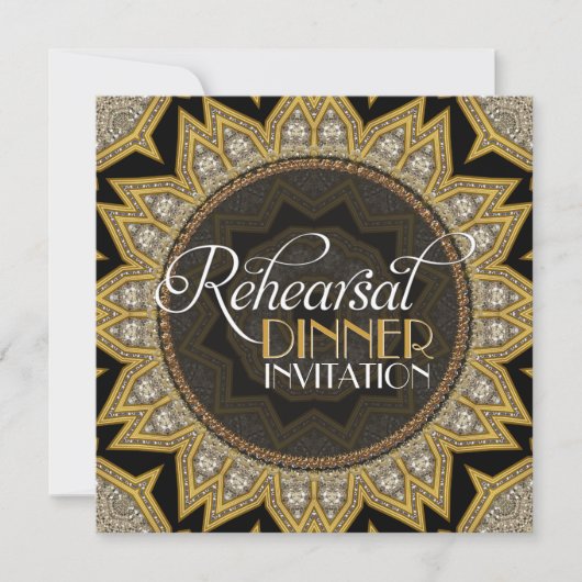 Elegant zwart goud art deco repetitie diner kaart (Voorkant)