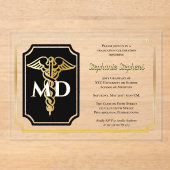 Elegant Zwart | Goud Arts MD Afstudeerfeest Acryl Uitnodigingen (Voorkant)