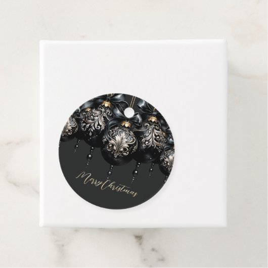Elegant zwart goud balletjes luxe kerst citaat bedankjes labels (In situ)