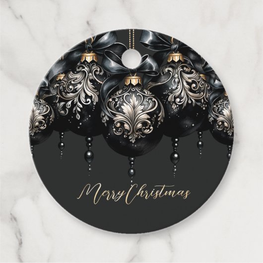 Elegant zwart goud balletjes luxe kerst citaat bedankjes labels (Voorkant)