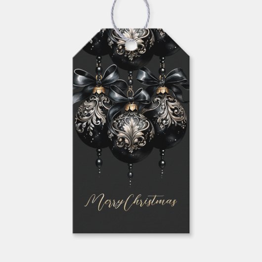 Elegant zwart goud balletjes luxe kerst citaat cadeaulabel (Voorkant)