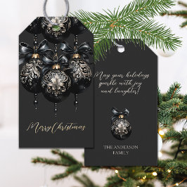 Elegant zwart goud balletjes luxe kerst citaat cadeaulabel