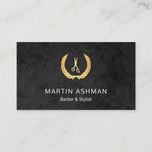 Elegant Zwart & Goud Barber Stylist Visitekaartje (Voorkant)