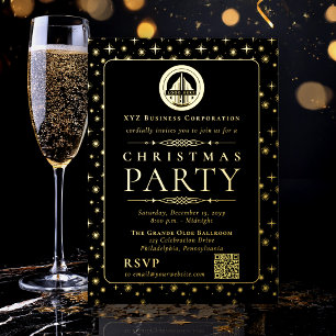 Elegant Zwart Goud Bedrijfs Kerstfeest Folie Uitnodiging