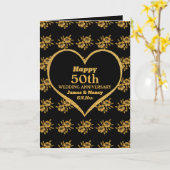 Elegant Zwart Goud Bloemen 50ste Bruiloft Jubileum Kaart (Gele Bloem)