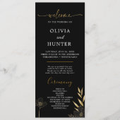 Elegant Zwart & Goud Bloemen Bruiloft Party Progra Programmakaart (Voorkant)
