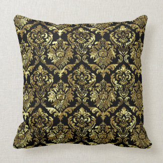 Elegant Zwart & Goud Bloemen Damasks 2d Kussen